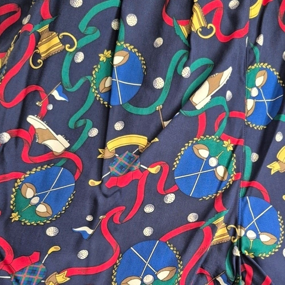 Vintage Talbots Fun Golf Print Pants Navy Blue Rayon Women's Small - Picture 10 of 11
